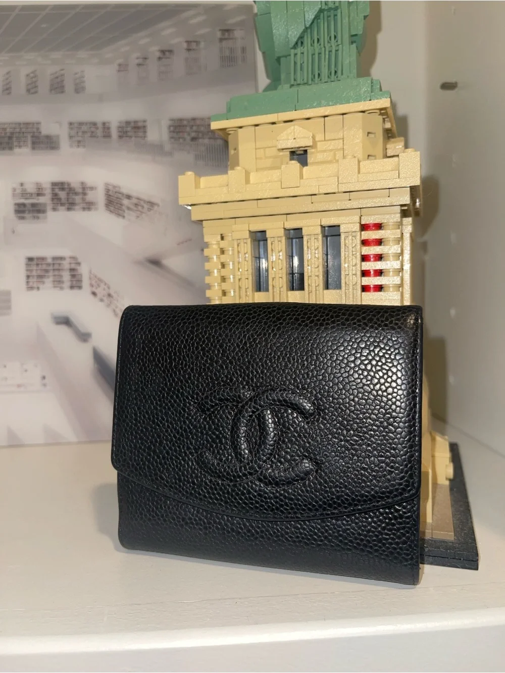 Authentic Vintage Chanel Black Caviar Leather CC Logo Compact Wallet Flap Wallet
